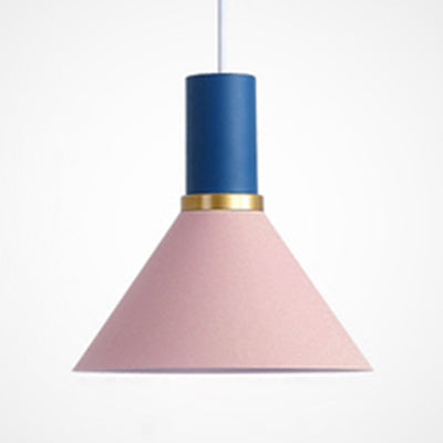 Minimalist Metal Pendant Light With Bowl/Cone/Funnel Shade In Blue/Pink/Yellow
