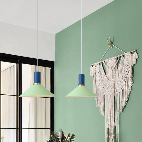 Minimalist Metal Pendant Light With Bowl/Cone/Funnel Shade In Blue/Pink/Yellow