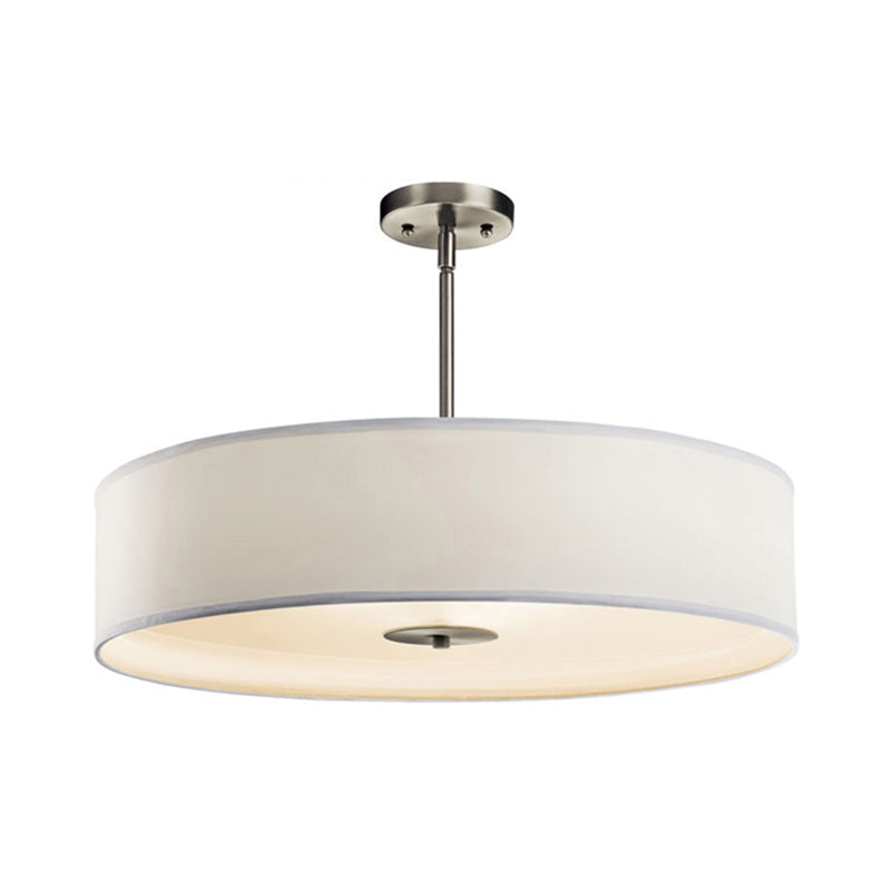 Modern White Fabric Drum Pendant Light with LED, Available in 3 Sizes