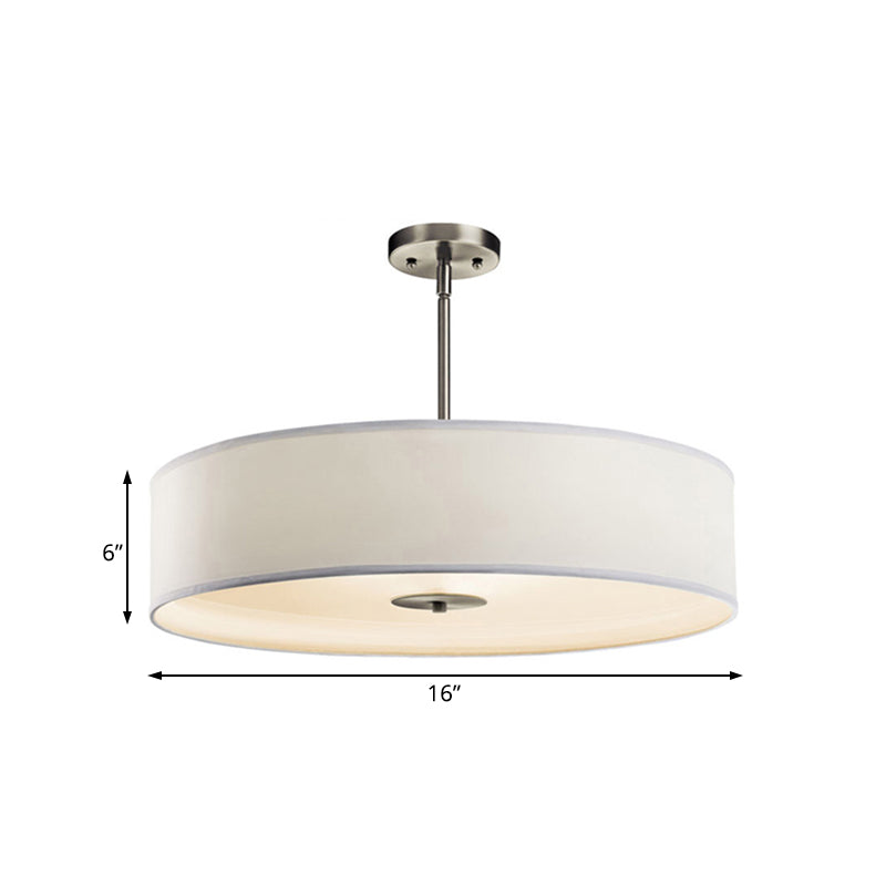 Modern White Fabric Drum Pendant Light with LED, Available in 3 Sizes