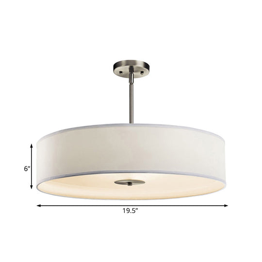 Modern White Fabric Drum Pendant Light with LED, Available in 3 Sizes