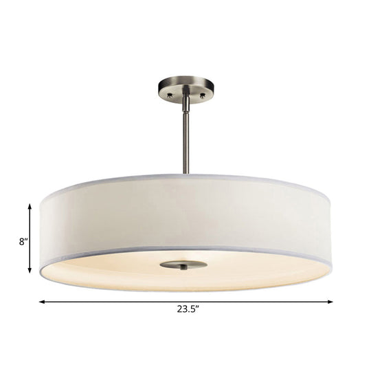 Modern White Fabric Drum Pendant Light with LED, Available in 3 Sizes