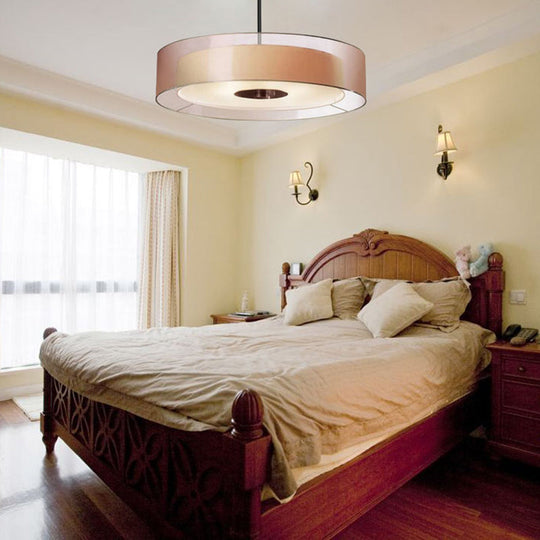 Coffee Fabric Drum Pendant Light: Modern LED Ceiling Fixture in 3 Different Sizes