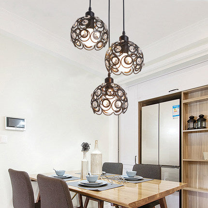 Modern Crystal Dome Pendant Lamp with Metal Cage Design - 1/3 Lights - White/Black - Round/Linear Canopy