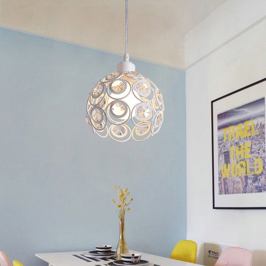 Modern Crystal Dome Pendant Lamp with Metal Cage Design - 1/3 Lights - White/Black - Round/Linear Canopy