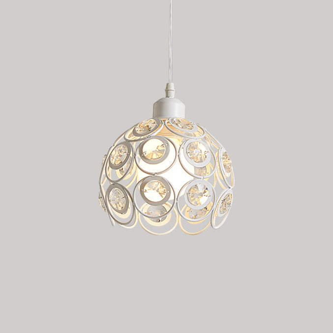 Modern Crystal Dome Pendant Lamp with Metal Cage Design - 1/3 Lights - White/Black - Round/Linear Canopy