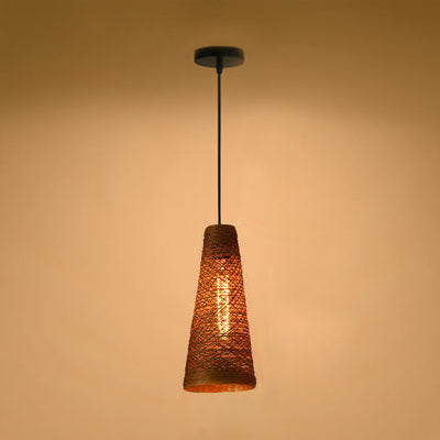 Rattan Handmade Pendant Lamp - Contemporary 1-Light Hanging Lamp in Blue/Brown