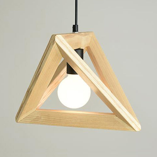 Japanese Beige Pendant Light With Triangle Shade - Wood 1-Light Lamp For Kitchen