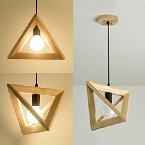 Japanese Beige Pendant Light with Triangle Shade and Wood Lamp for Kitchen