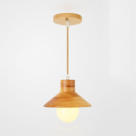 Modern Wooden Pendant Light in Beige for Kid's Room - Coolie Shade Hanging Light with Linear/Round Canopy