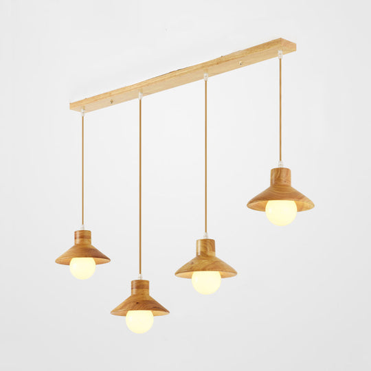 Modern Wooden Pendant Light in Beige for Kid's Room - Coolie Shade Hanging Light with Linear/Round Canopy