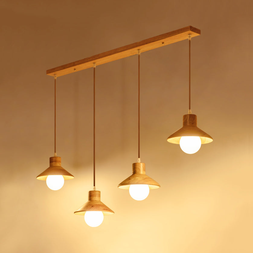 Modern Wooden Pendant Light in Beige for Kid's Room - Coolie Shade Hanging Light with Linear/Round Canopy