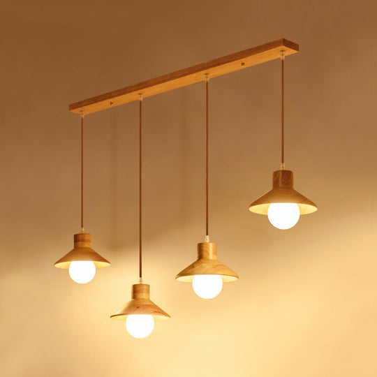 Modern Wooden Pendant Light in Beige for Kid's Room - Coolie Shade Hanging Light with Linear/Round Canopy