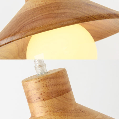 Modern Wooden Pendant Light In Beige For Kid Room - Coolie Shade Hanging With Linear/Round Canopy