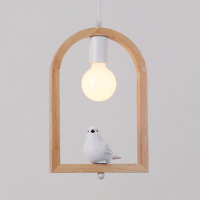 Modern Wood Pendant Lamp with Arch Shelf and Hanging Light in Beige