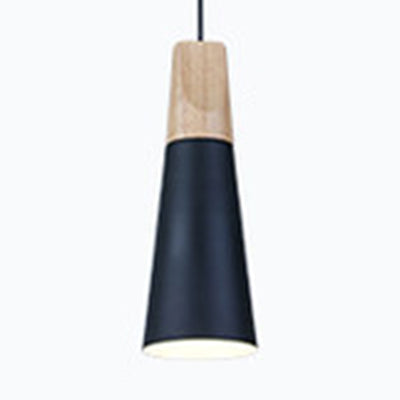 Modern Wood & Aluminum Single Head Coolie Pendant Light In Black/Grey/Yellow/White - Ideal For