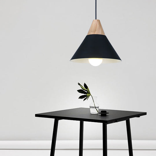 Modern Wood & Aluminum Coolie Pendant Light for Bedroom - Single Head in Black, Grey, Yellow & White