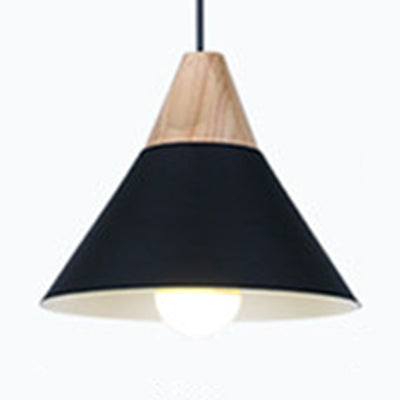 Modern Wood & Aluminum Coolie Pendant Light for Bedroom - Single Head in Black, Grey, Yellow & White