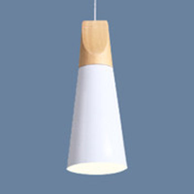 Modern Wood & Aluminum Coolie Pendant Light for Bedroom - Single Head in Black, Grey, Yellow & White