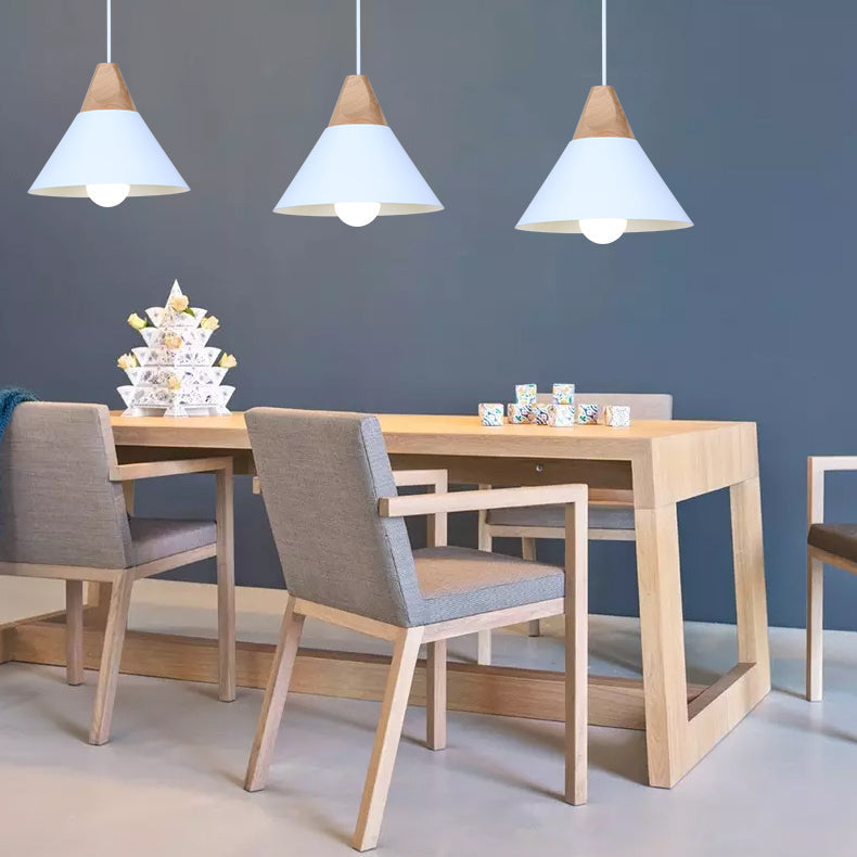 Modern Wood & Aluminum Single Head Coolie Pendant Light In Black/Grey/Yellow/White - Ideal For