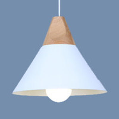 Modern Wood & Aluminum Coolie Pendant Light for Bedroom - Single Head in Black, Grey, Yellow & White