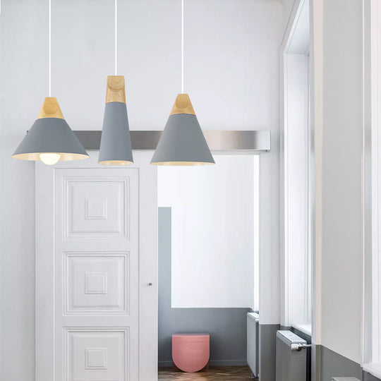 Modern Wood & Aluminum Coolie Pendant Light for Bedroom - Single Head in Black, Grey, Yellow & White