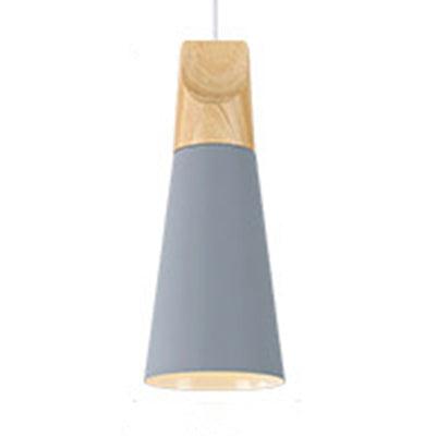 Modern Wood & Aluminum Coolie Pendant Light for Bedroom - Single Head in Black, Grey, Yellow & White
