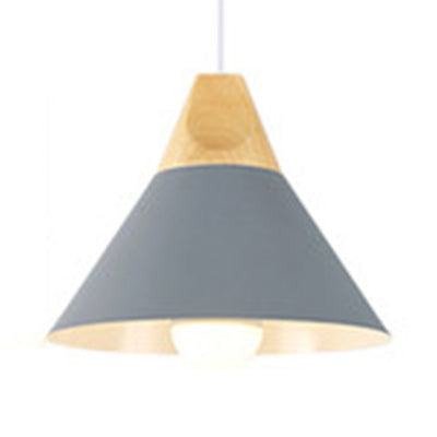 Modern Wood & Aluminum Coolie Pendant Light for Bedroom - Single Head in Black, Grey, Yellow & White