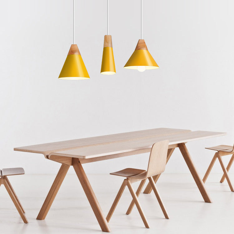 Modern Wood & Aluminum Single Head Coolie Pendant Light In Black/Grey/Yellow/White - Ideal For