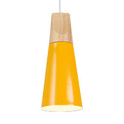 Modern Wood & Aluminum Coolie Pendant Light for Bedroom - Single Head in Black, Grey, Yellow & White