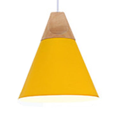Modern Wood & Aluminum Single Head Coolie Pendant Light In Black/Grey/Yellow/White - Ideal For