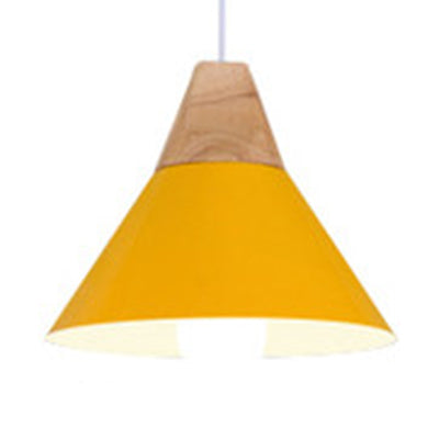 Modern Wood & Aluminum Single Head Coolie Pendant Light In Black/Grey/Yellow/White - Ideal For