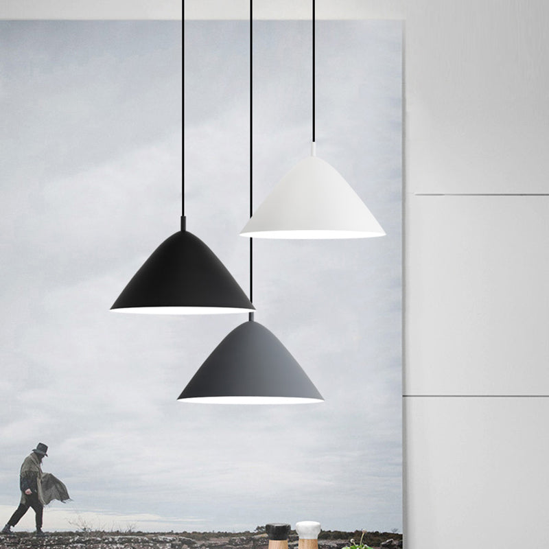 Stylish Monochrome Pyramid Hanging Light With Single Metallic Bulb - Perfect For Study Rooms