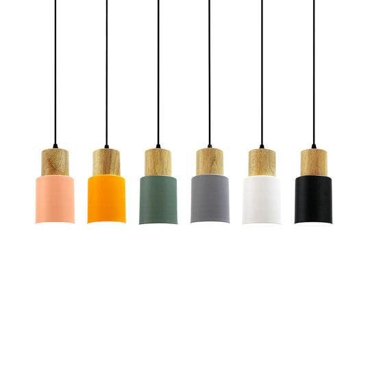 Modern Metal And Wood Pendant Light For Office Or Hallway With 1 Cylindrical Hanging Lamp