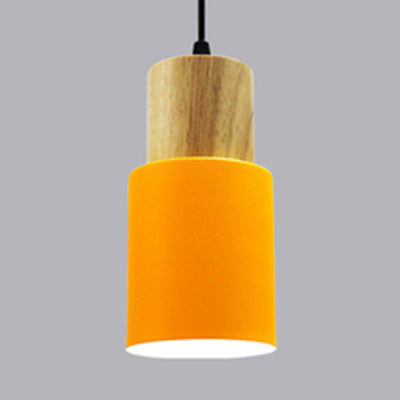 Modern Metal and Wood Hanging Lamp - 1 Light Pendant for Office Hallways