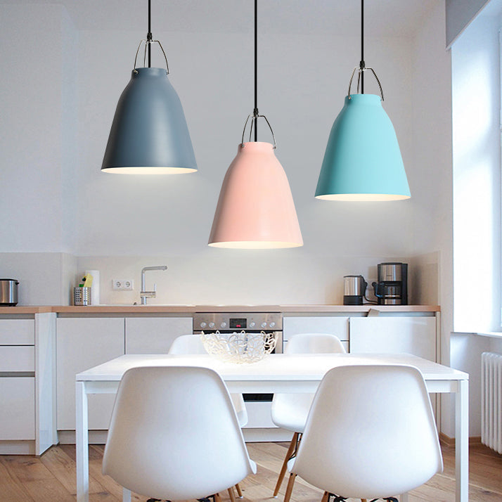 Candy Colored Bucket Hanging Light - Macaron Aluminum Pendant Light (1 light) in Blue/Pink for Office or Kitchen