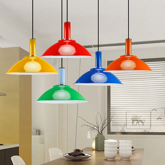 Modern Shallow Bowl Hanging Lamp: Aluminum Pendant Light In Vibrant Blue/Green/Orange/Red/Yellow For