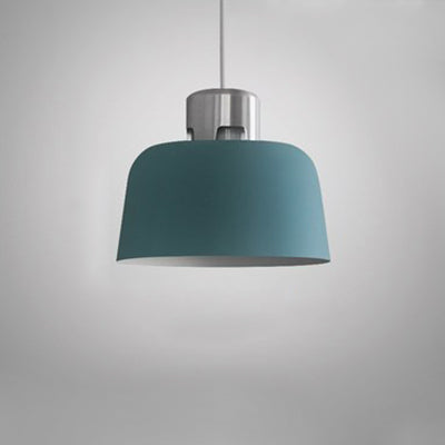Nordic Pendant Lighting: Metal Bucket Shade Single Light In Blue/Green/Pink For Restaurant Dining