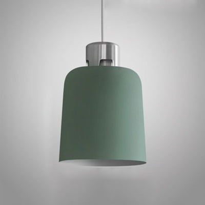 Nordic Pendant Lighting: Metal Bucket Shade Single Light In Blue/Green/Pink For Restaurant Dining