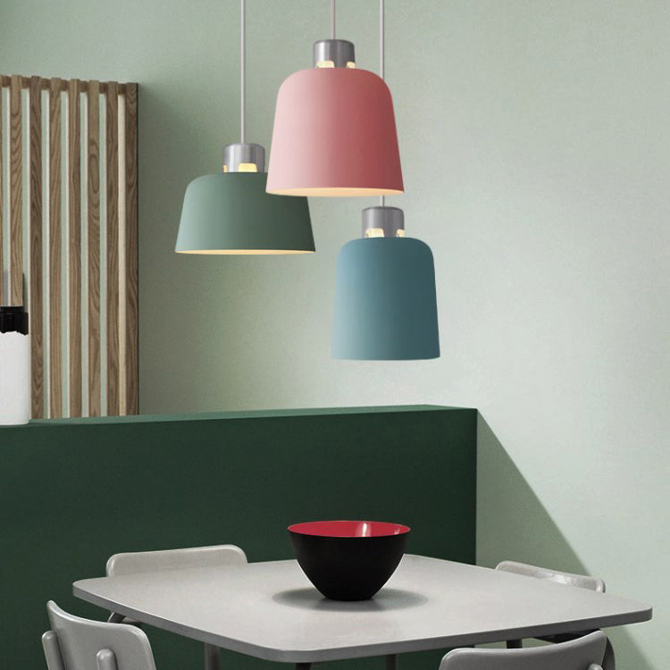 Nordic Pendant Lighting: Metal Bucket Shade Single Light In Blue/Green/Pink For Restaurant Dining