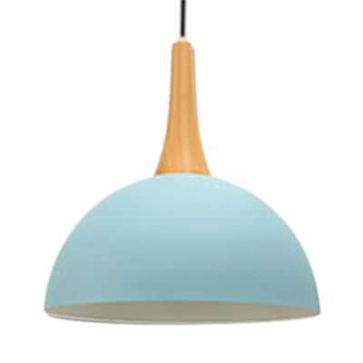 Macaron Hanging Lamp - Single Bulb Aluminum Pendant Light for Living Room - Bowl Shade Design in Dark Blue, Light Blue, and Pink