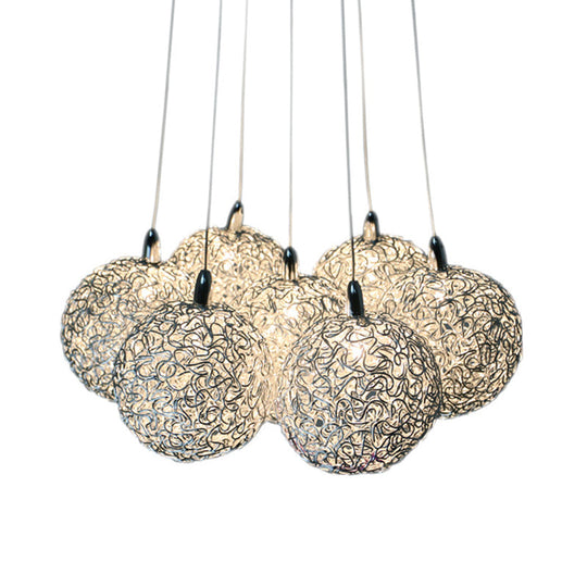 Global Pendant Lighting With 7 Aluminum Led Bulbs In Warm/White Light - White-Silver Decorative
