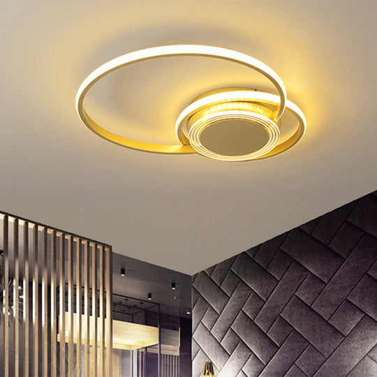 Contemporary Black/Gold LED Metallic Ceiling Flush Mount - Bedroom Lighting, 14"/18" Width