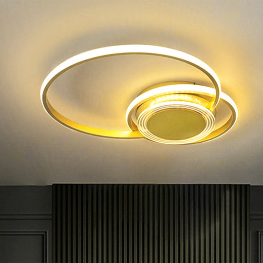 Contemporary Black/Gold LED Metallic Ceiling Flush Mount - Bedroom Lighting, 14"/18" Width