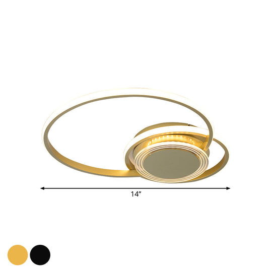 Contemporary Black/Gold LED Metallic Ceiling Flush Mount - Bedroom Lighting, 14"/18" Width