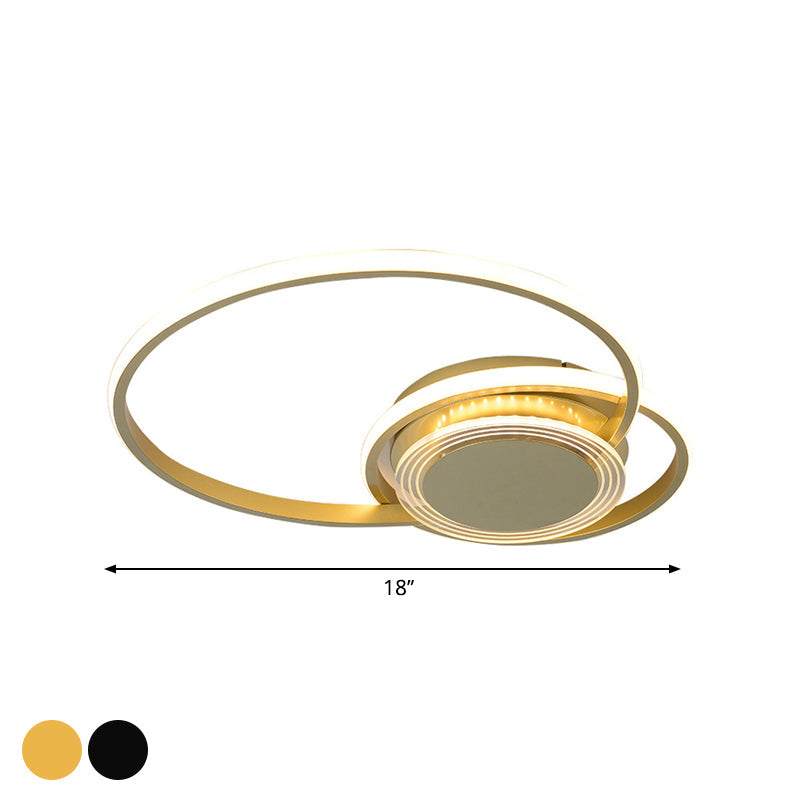 Contemporary Black/Gold LED Metallic Ceiling Flush Mount - Bedroom Lighting, 14"/18" Width