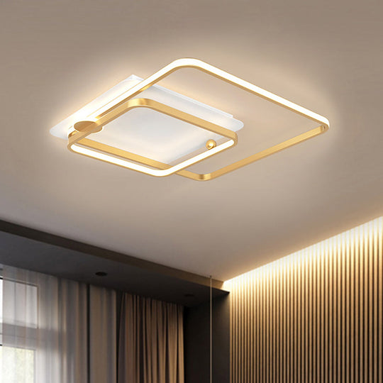 Modern Rhombus Frame Led Flush Light In Black/Gold 18/21.5 Sizes Warm/White Option Gold / 18 White