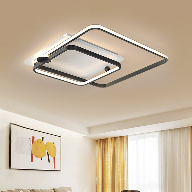 Modern Rhombus Frame LED Flush Light in Black/Gold, 18"/21.5" Sizes, Warm/White Light Option