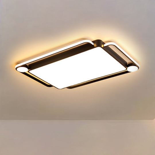Modern Rectangular Flush Mount LED Ceiling Light in Metallic Black - Perfect for Living Room, Warm and White Lighting