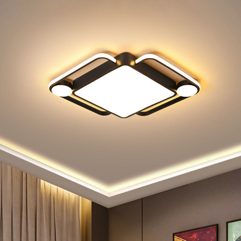 Modern Black Rhombus LED Ceiling Flush Mount for Bedroom - 18"/21.5" Wide in Warm/White Light